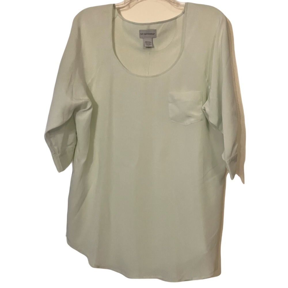 Soft Surroundings 100% Silk Top, Sz. L, Pale Green Color, Sheer, 3/4 Sleeves